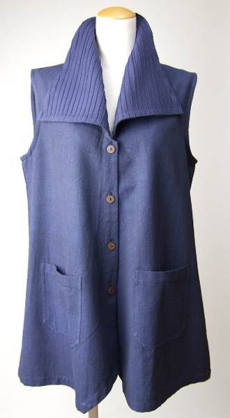 大きな襟のロングベスト藍色　ファッション 通販◇ベスト